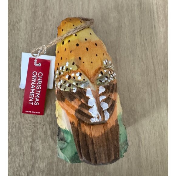 Hand-Carved Wooden Owl Christmas Ornament 4 1/4" High - Picture 7 of 8